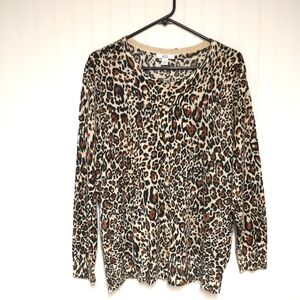 Women's Croft & Barrow Leopard Print Button Front Cardigan Sweater Size 1X